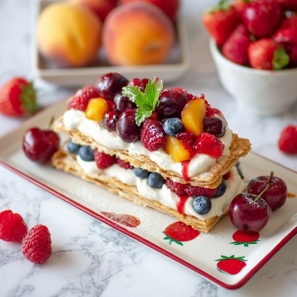Fruit Mille Feuille with Mascarpone Cream and Raspberry Sauce Recipe