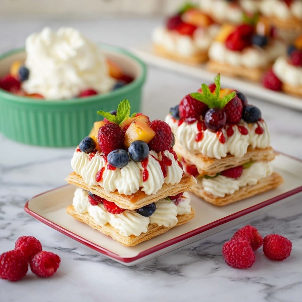 Fruit Mille Feuille with Mascarpone Cream and Raspberry Sauce Recipe - Recipe Image